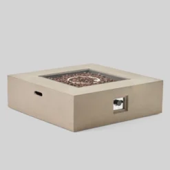 Illona 7pc Acacia Wood V-Shaped Sofa & Square Fire Table Set Teak/Crme/Light Gray- Christopher Knight Home -Knight Outdoor Cheap Store GUEST e086a04f 2d64 4d65 a22e eda094252629