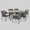 Nora 7pc Wicker And Acacia Wood Dining Set - Gray - Christopher Knight Home
