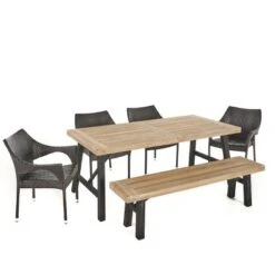 Hensley 6pc Acacia & Wicker Dining Set - Gray/Brown - Christopher Knight Home