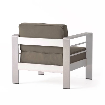Cape Coral 5pc Aluminum And MGO Seating Set With Fire Table Khaki/Light Gray - Christopher Knight Home 4 Cape Coral 5pc Aluminum And MGO Seating Set With Fire Table Khaki/Light Gray - Christopher Knight Home - Image 4