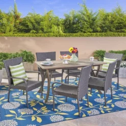 Monterey 7pc Acacia & Wicker Dining Set - Christopher Knight Home -Knight Outdoor Cheap Store GUEST e79a7087 3cc0 493c aa78 fd63342d1bc1