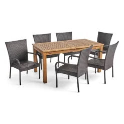 Hayes 7pc Wood & Wicker Expandable Dining Set - Natural/Brown - Christopher Knight Home
