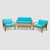 Santa Ana 4pc Acacia Wood Chat Set - Brushed Light Brown/Teal - Christopher Knight Home