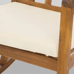 Nuna 2pc Acacia Wood Patio Rocking Chair Set - Teak/Cream - Christopher Knight Home -Knight Outdoor Cheap Store GUEST ea9b6129 b94e 4561 8c39 b2b3e5230ef0