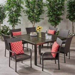 Bullpond 9pc Aluminum And Wicker Dining Set - Christopher Knight Home -Knight Outdoor Cheap Store GUEST eb17b091 aaae 4e78 9381 fc600ba401cd