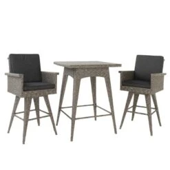 Puerta 3pc Square All-Weather Wicker Patio Dining Bar Set - Black - Christopher Knight Home