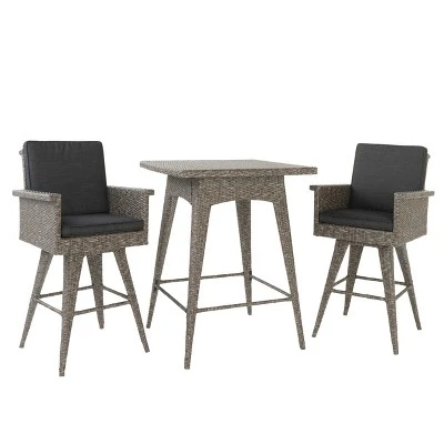 Puerta 3pc Square All-Weather Wicker Patio Dining Bar Set - Black - Christopher Knight Home 1 Puerta 3pc Square All-Weather Wicker Patio Dining Bar Set - Black - Christopher Knight Home
