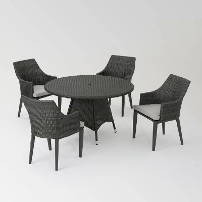 Hillhurst 5pc Wicker Round Dining Set Gray - Christopher Knight Home 1 Hillhurst 5pc Wicker Round Dining Set Gray - Christopher Knight Home