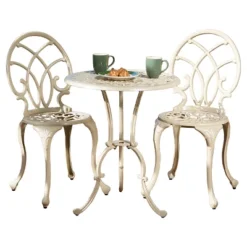 Anacapa 3pc Cast Aluminum Patio Bistro Set - Sand - Christopher Knight Home