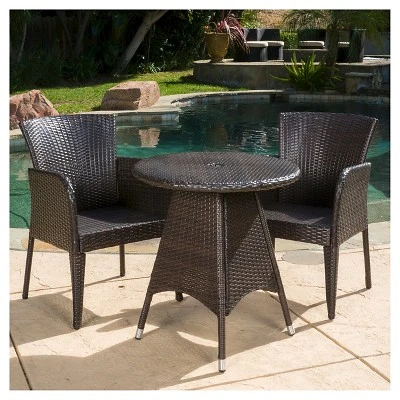 Brayden 3pc Wicker Patio Bistro Set - Brown - Christopher Knight Home 2 Brayden 3pc Wicker Patio Bistro Set - Brown - Christopher Knight Home - Image 2