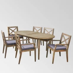 Pines 7pc Acacia Oval Wood Dining Set - Gray/Dark Gray - Christopher Knight Home