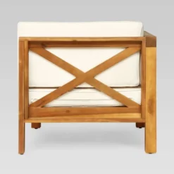 Brava 4pc Acacia Modular Sofa And Table Set - Teak/Beige - Christopher Knight Home -Knight Outdoor Cheap Store GUEST f24f34f1 1677 4be5 b2fd 9af1fb3ac56e