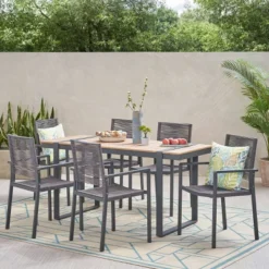 Harding 7pc Outdoor Aluminum Dining Set - Natural/Gray/Dark Gray - Christopher Knight Home