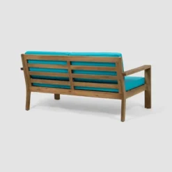 Santa Ana 4pc Acacia Wood Chat Set - Brushed Light Brown/Teal - Christopher Knight Home -Knight Outdoor Cheap Store GUEST f86892a6 b086 459a a51c 7953e48ba127