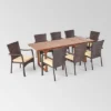 Villa 9pc Wood And Wicker Expandable Dining Set Brown And Cream - Christopher Knight Home