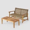 2pc Hampton Wood And Wicker Patio Loveseat And Coffee Table Set Gray - Christopher Knight Home