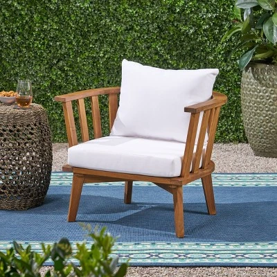 Solano Acacia Wood Club Chair Teak/ White - Christopher Knight Home 1 Solano Acacia Wood Club Chair Teak/ White - Christopher Knight Home