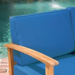 Perla 6pc Acacia Wood Patio Chat Set - Blue - Christopher Knight Home -Knight Outdoor Cheap Store GUEST fc8d8cf1 3950 4160 886a a73bbabb0f3a