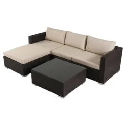 Santa Rosa 5pc Wicker Patio Seating Sectional Set With Cushions - Multi Brown With Beige Cushions - Christopher Knight Home